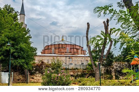Istanbul, Turkey. Sultanahmed. View Of The Mosque And The Park