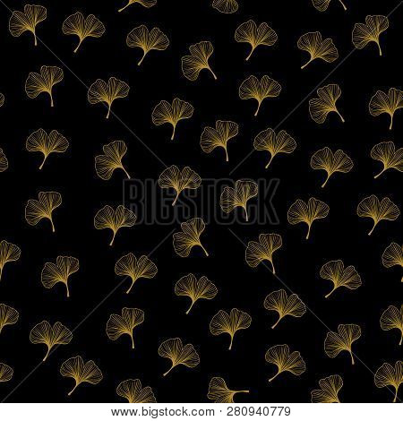 Japanese Traditional Seamless Pattern. Vector Illustration Ginkgo Leaves. Seamless Pattern With Leav