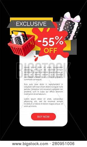 Exclusive Products Sellout 55 Off Price Vector Web Site Template. Presents And Gifts In Shopping Bas
