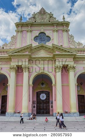 Salta, Argentina - November 16, 2012: Facade Of The Basilica Cathedral Of Salta, Argentina