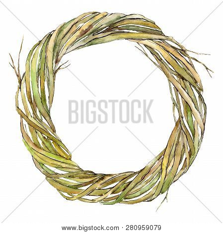 Wreath Of Branches. Watercolor Background Illustration Set. Isolated Wreath Illustration Element.