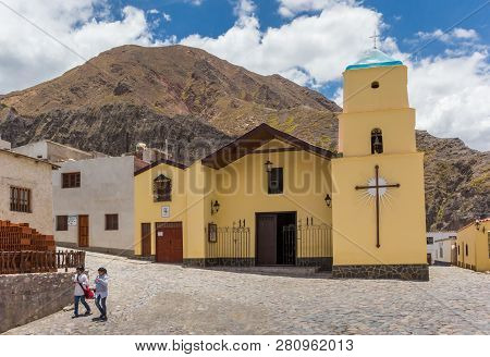 Iruya, Argentina - November 19, 2012: Yellow Church In Indigenous Andes Village Iruya, Argentina