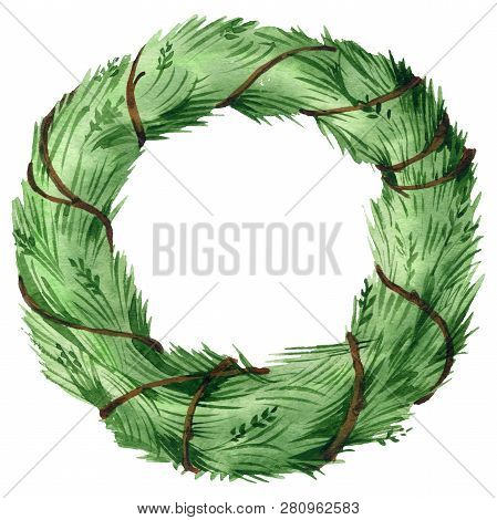 Green Grass Wreath. Watercolor Background Illustration Set. Isolated Wreath Illustration Element.