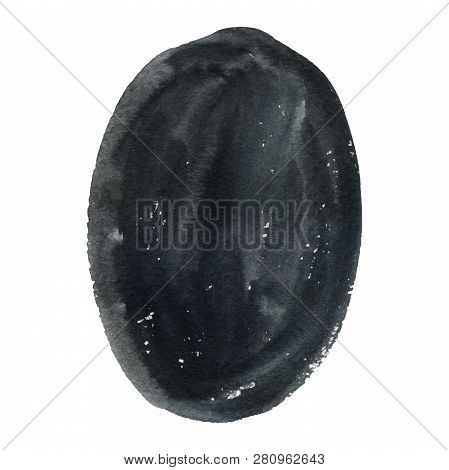 Black Round Abstract Spot. Watercolor Background Illustration Set. Watercolour Drawing Fashion Aquar