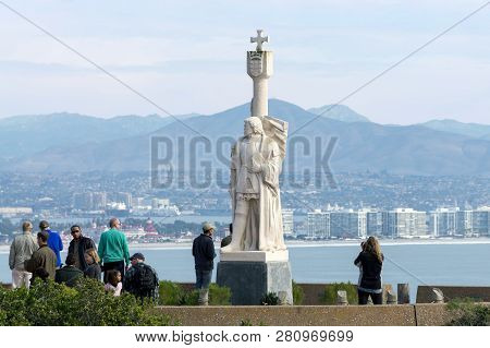 Tourists Visit Cabrillo National Monument, Coronado Bridge And San Diego, Ca In Background - 02/11/1