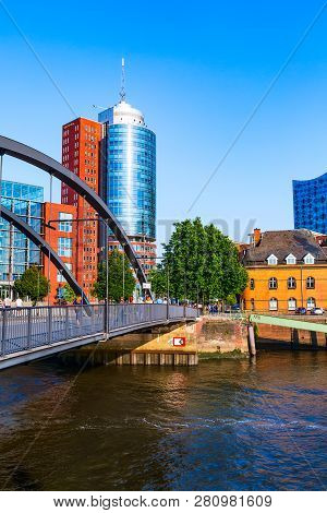 Hamburg, Germany - July 26, 2018: City Of Warehouses Or Speicherstadt District, Niederbaumbridge Bri
