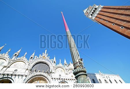 Venice In Italy The High Bell Tower Of The Basilica Of Saint Mark Are The Most Tourist Attractions I