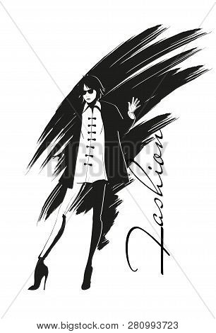 Fashion Girl Sketch. Fashion Illustration. Drawing Fashion Model