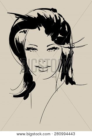 Fashion Girls Face. Woman Face. Hand-drawn Fashion Model.