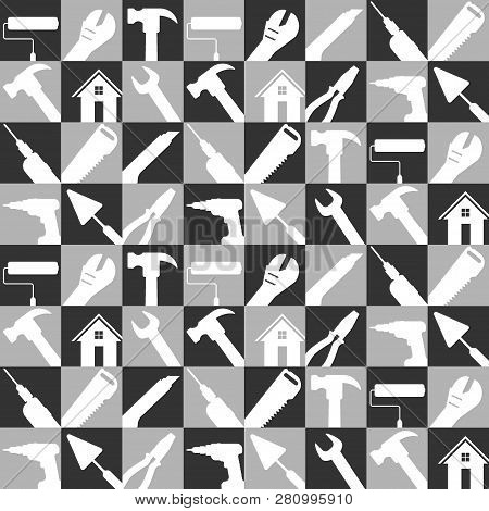 Stock Vector Illustration Set Of Home Repair Tools Icons. Construction Buildings Tools For Backgroun