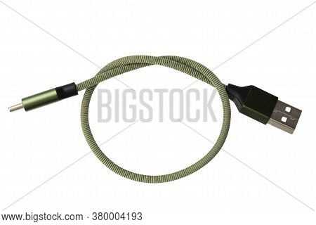 Usb Type C On White Background. File Contains Clipping Path. Phone Charging Cable. Top View.