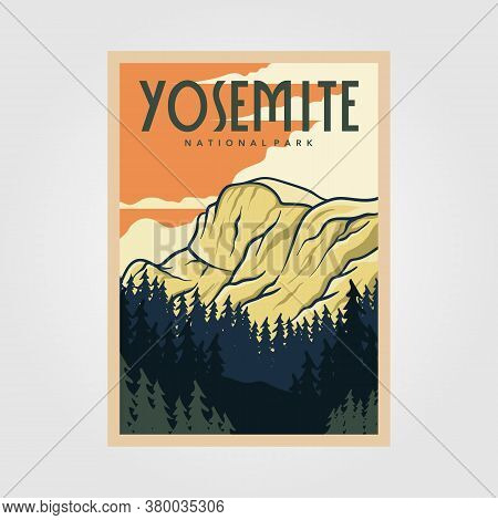 Yosemite National Park Vintage Poster Outdoor Vector Illustration Design