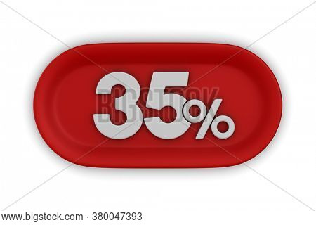 Button with thrity five percent on white background. Isolated 3D illustration