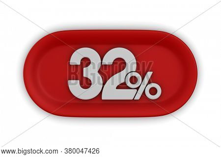 Button with thrity two percent on white background. Isolated 3D illustration