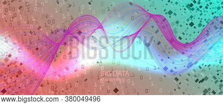 Binary Code Vector Background. Matrix Flying Binary Code. Purple Pink Blue Background. Cyber Equaliz