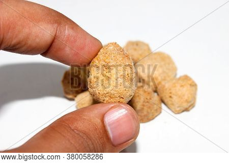 A Picture Of Soya Chunks On White Background