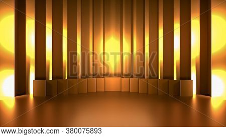 Golden Podium And Golden Curtain With Gold Light On The Stage 3d Rendering