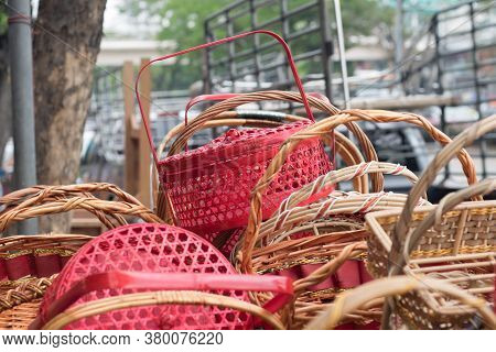 Wicker Basket In The Van Of An Artisan Going To Sell Them On A Craft Market