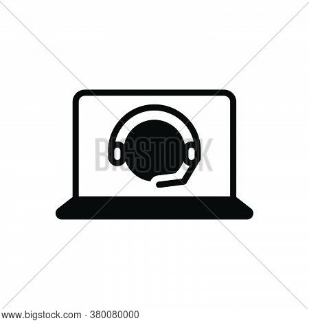 Black Solid Icon For Operator-with-headset-on-monitor-screen Consultant Communication Assistance Cus