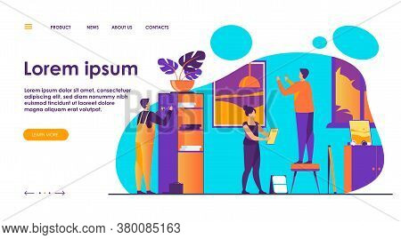 Handyman Working At Customer Home. Repair Man Fixing Washing Machine, Hammering Nails. Vector Illust