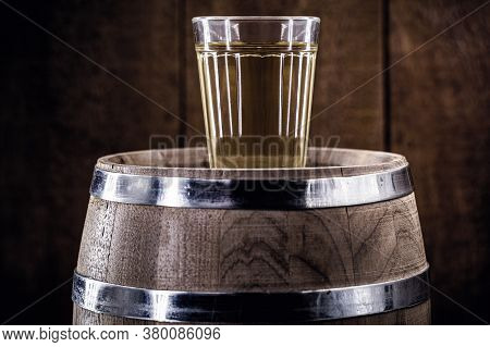 Small Dose Glasses, High Quality Distilled Alcohol. Brazilian Cachaça (called Pinga), Dripping, With