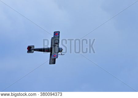 Ickwell, Bedfordshire, England - August 02, 2020:   Vintage Biplane Avro 504k 'e3273' (g-adev) Aircr