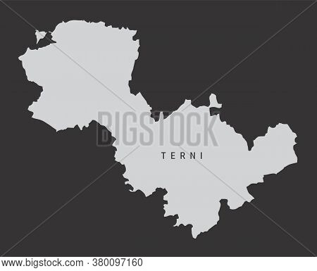 The Terni Province Gray Silhouette Map Isolated On Dark Background, Italy