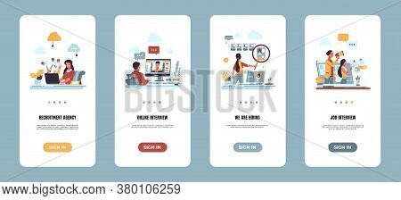 Recruitment Onboarding App. Hiring Employee And Human Resources Concept. Vector Illustrations Mobile