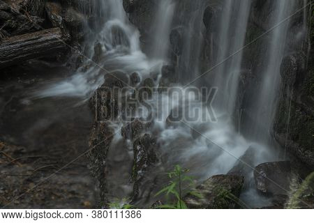 Waterfall On Divoky Creek Near Kouty Nad Desnou Village In Summer Day
