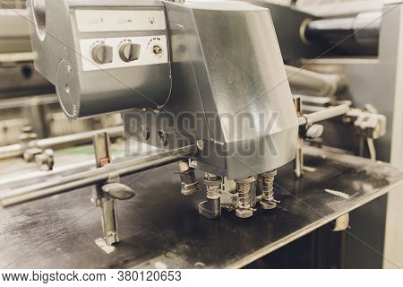 Print Screening Metal Machine. Industrial Printer. Serigraphy Workshop.