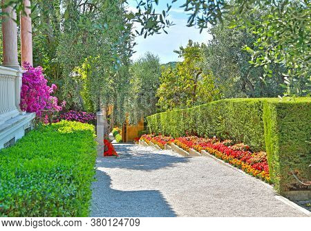 Nice, France- June 17, 2014: Landscape Garden Villa Ephrussi De Rothschild In Saint Jean Cap Ferrat