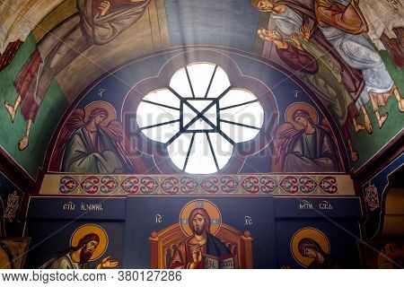 Serbia, Vlasotince, August 2020 Deesis A Traditional Iconic Representation Of Christ In An Eastern O