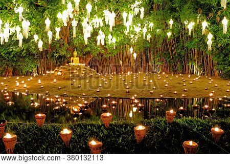 Yee Peng Lighting Loy Krathong In Phan Tao Temple, Chiangmai, Thailand