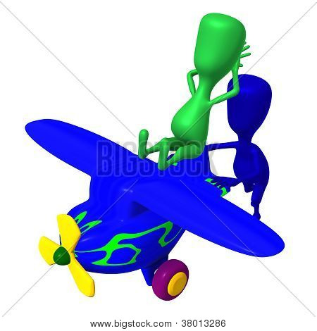 View Blue Puppy Pushing Airplane To Move