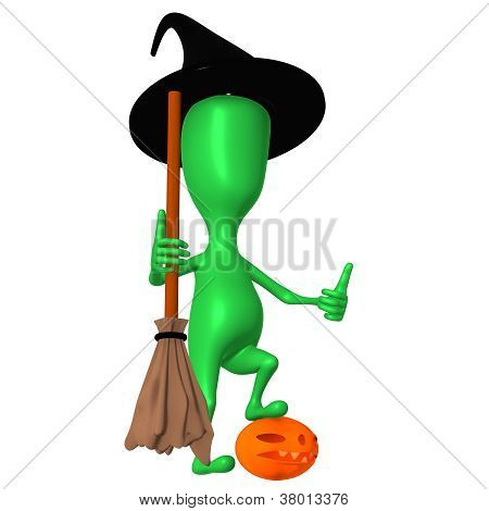 View Puppy With Broom Posing On Pupkin