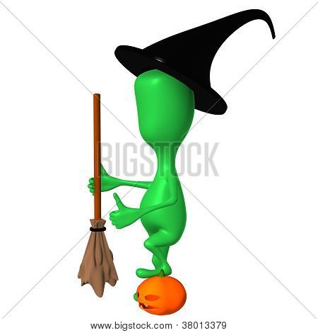 View Puppy With Broom Posing On Pupkin