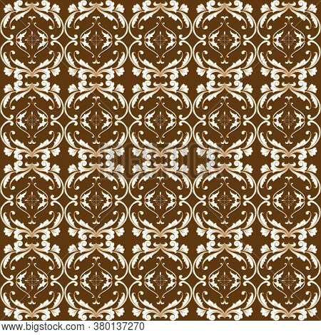 Elegance Flower Pattern On Central Java Batik With Elegant White Brown Color Design.