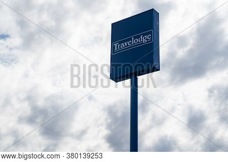 Wall, South Dakota - July 24, 2020: Sign For A Travelodge Motel. This Is A Cheap Hotel Chain For Tra