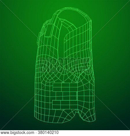 Police Flak Jacket Or Bulletproof Vest. Bullet Proof Concept. Wireframe Low Poly Mesh Vector Illustr