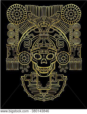 Stylized Skull. Pagan God Of Death. Motives Of Art Native American Indian. Vector Illustration: Yell
