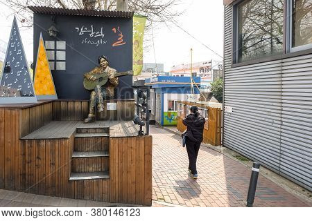 Daegu, South Korea - April 5 2019 : Tourist Visit At Kim Kwang Seok Memorial Street. It Is A Street 