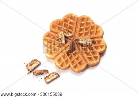 Freshly Baked Waffles With Chocolate Isolated On White Background