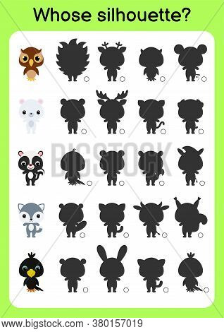Game Template Find Correct Shadow. Matching Game For Children. Educational Activity Page For Prescho