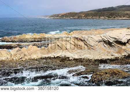Waves Crashing Onto Tide Pools During High Tide Taken At The Rural Central Coast In Montana De Oro S