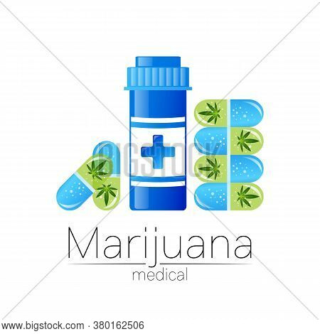 Medical Cannabis Symbol In Vector. Logotype For Marijuana, Nature Herbal Medicine, Therapy, Doctors 
