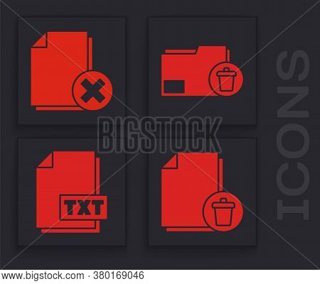Set Delete File Document, Delete File Document, Delete Folder And Txt File Document Icon. Vector