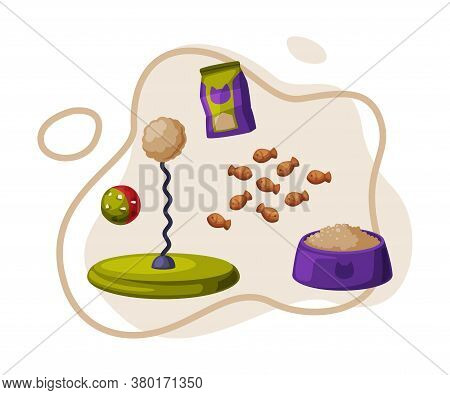 Dog Accessories Set, Pet Animal Stuff, Dog Food, Cat Toys Cartoon Style Vector Illustration