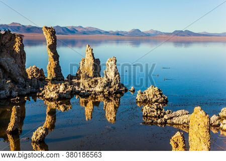 Evening sunset. The columns - remains of 