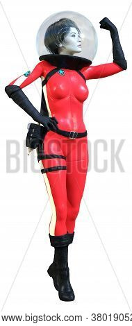 3D Rendering Astrnaut Woman On White