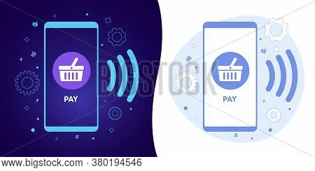 Online Payment - Nfc Mobile Money Transferring Technology Concept. Icon Set Concept With Black And W
